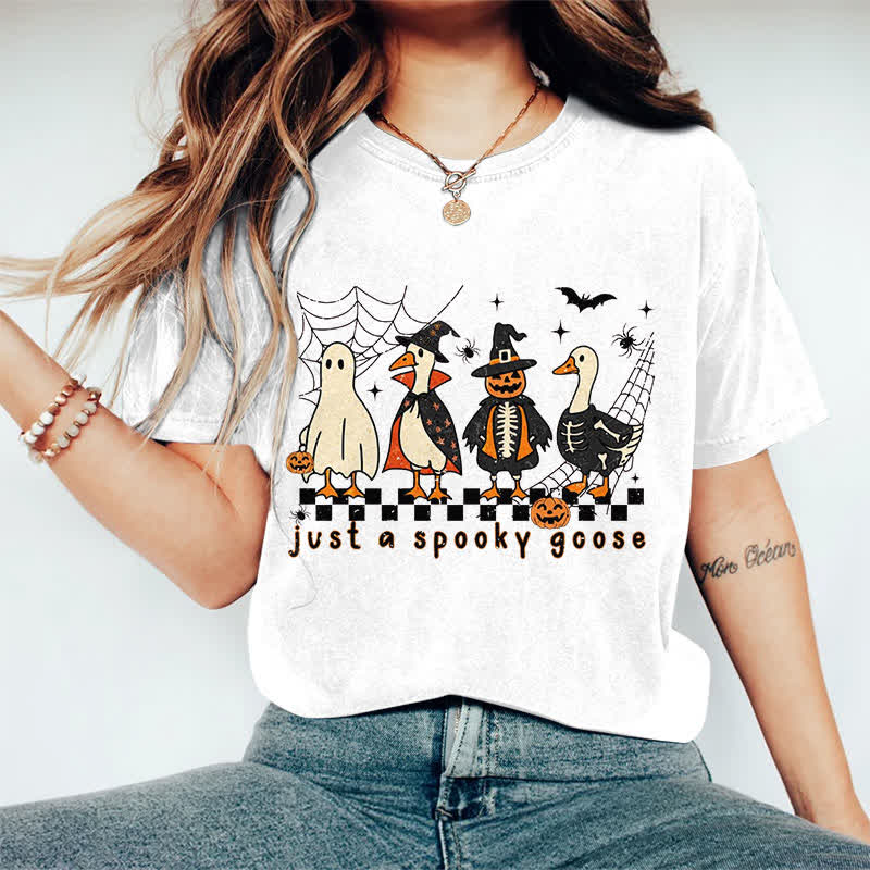 100% Cotton Halloween Just A Spooky Goose Print T-shirt - White - 2XL - image 6