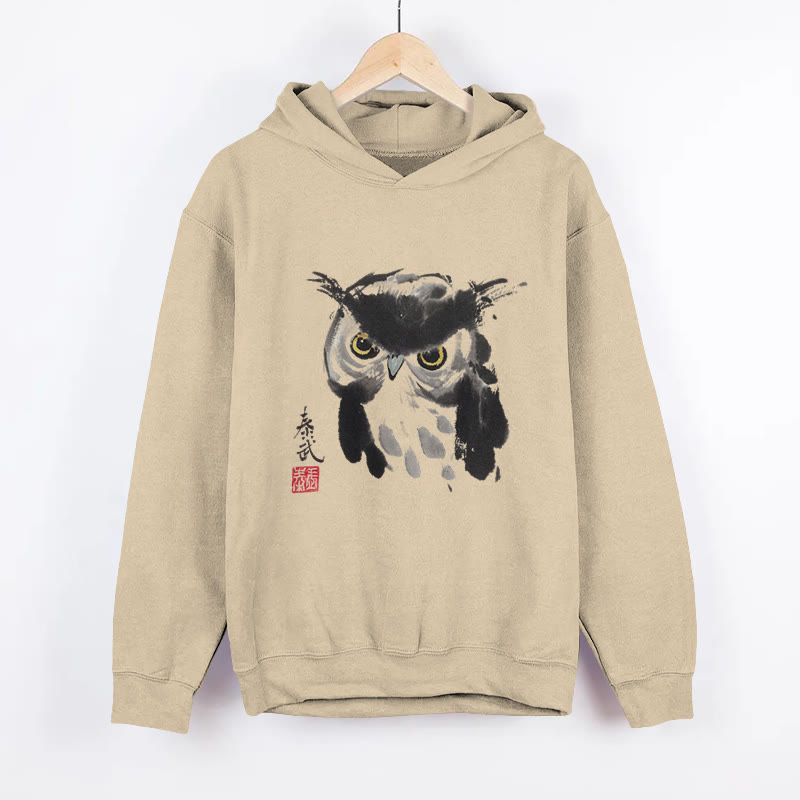 Unisex Japanese-style Owl Pattern Long Sleeved Hoodie - Apricot - US44-46(8XL) - image 3