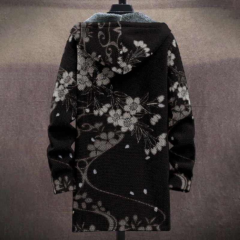 Retro Japanese White Sakura Art Print Unisex Plush Thick Long-sleeved Fleece Jacket Coat - image 3
