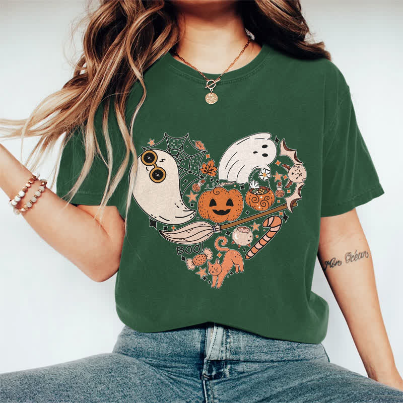 100% Cotton Halloween Elements Heart Art T-shirt - Dark Green - 2XL - image 10
