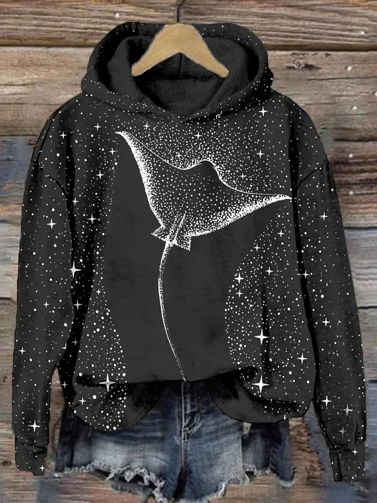 Starry Spotted Eagle Rays Print Hoodie