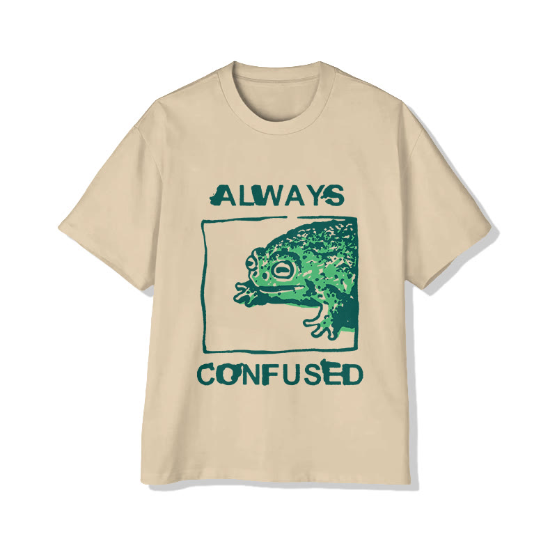 Unisex Always Confused Frog Print Short Sleeve Crew Neck T-Shirt - Apricot - 2XL - image 3