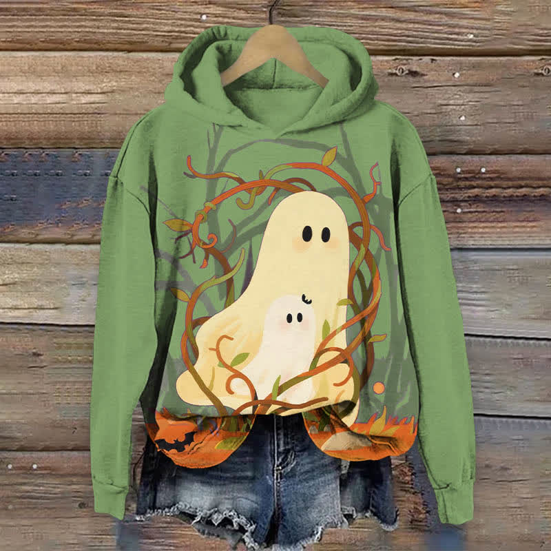 Halloween Creative Mother And Child Ghost Print Long Sleeve Hoodie - Green - US44-46(8XL) - image 4