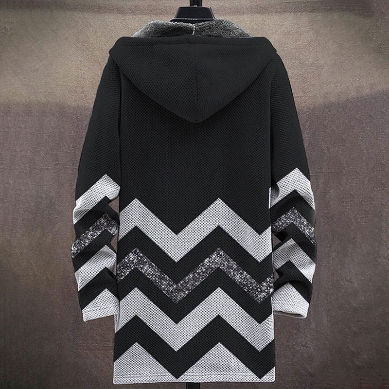Men's Colorful Geometric Stripes Pattern Print Unisex Plush Thick Long-sleeved Fleece Jacket Coat - image 4