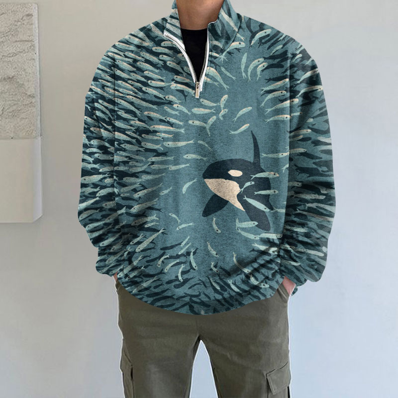 Orca And Herring Ball Art Print Print Zip Sweatshirt - Green - 5XL - image 1