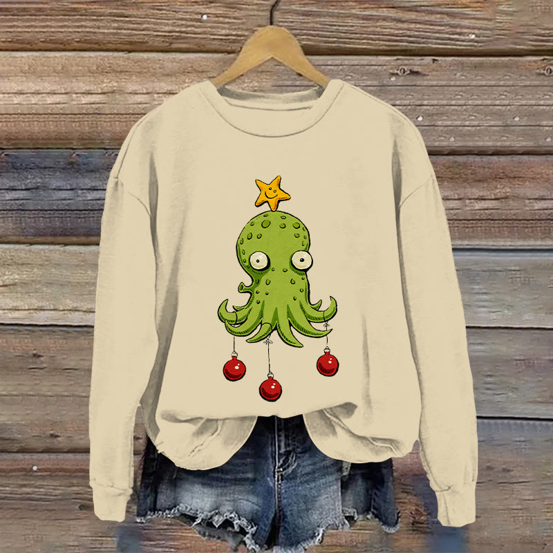 Fun LED Octopus Pattern Print Long Sleeve Sweatshirt - Apricot - US16-18(2XL) - image 2