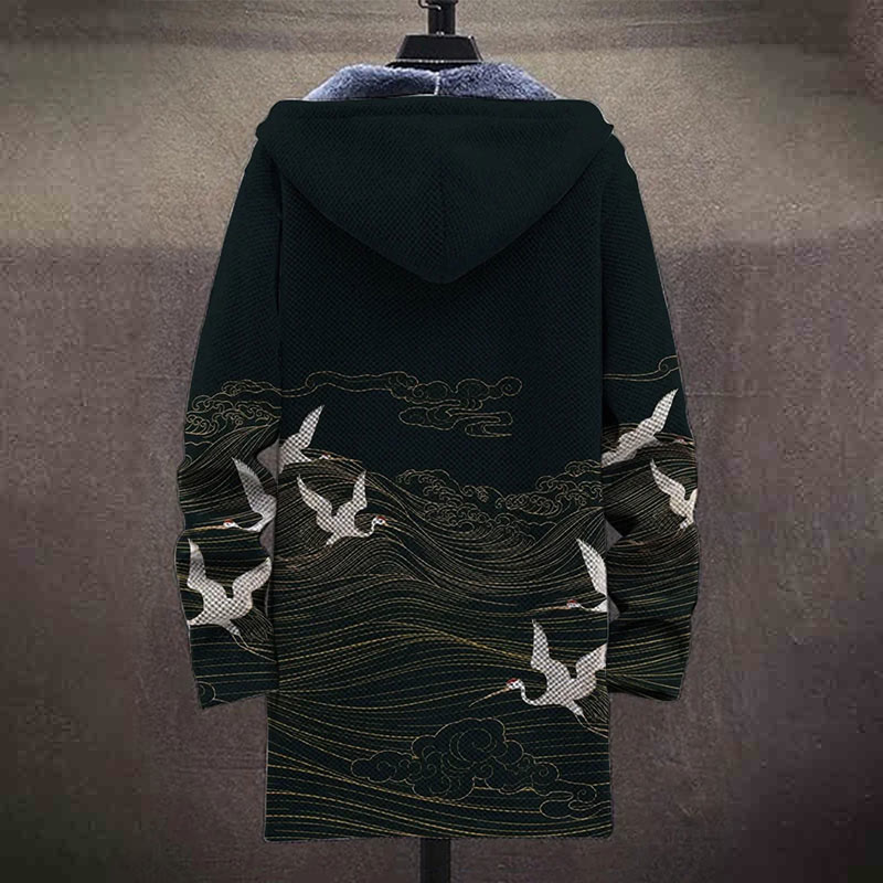 Mysterious Oriental Abstract Silver Auspicious Clouds And Cranes Print Unisex Plush Thick Long-sleeved Fleece Jacket Coat - image 4