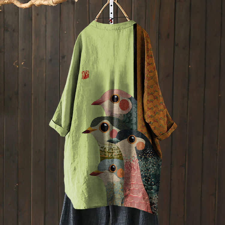 Japanese Retro Rainbow Birds Pattern Print Cardigan - Mint - US 30-32 (6XL) - image 7