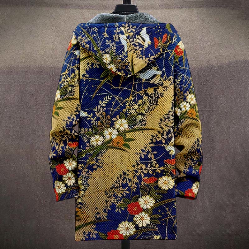 Retro Japanese Watercolor Floral Print Unisex Plush Thick Long-sleeved Fleece Jacket Coat - image 3