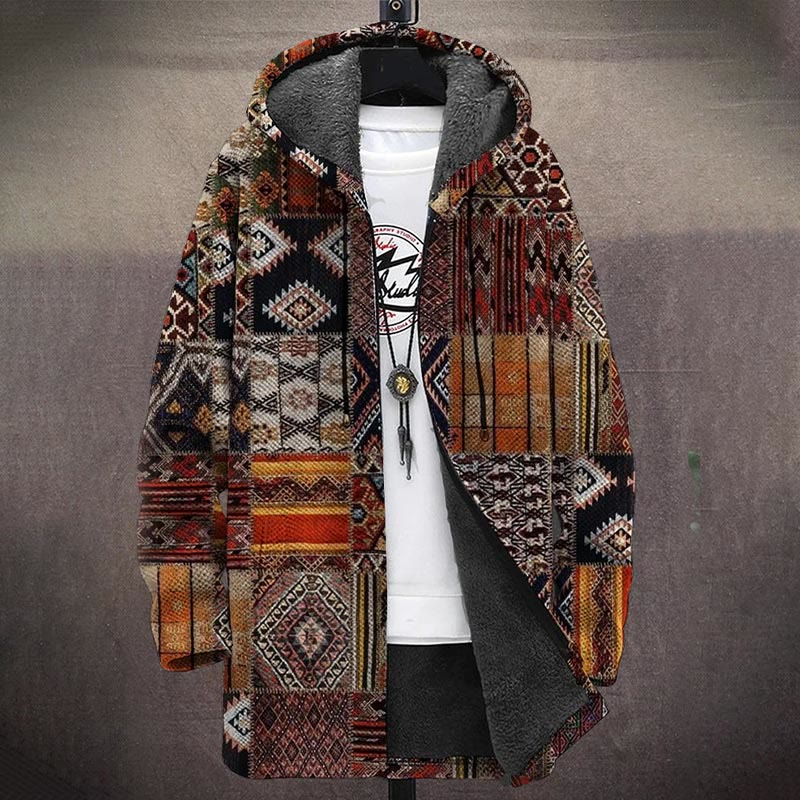 Retro Tribal Pattern Art Print Unisex Plush Thick Long-sleeved Fleece Jacket Coat - image 2