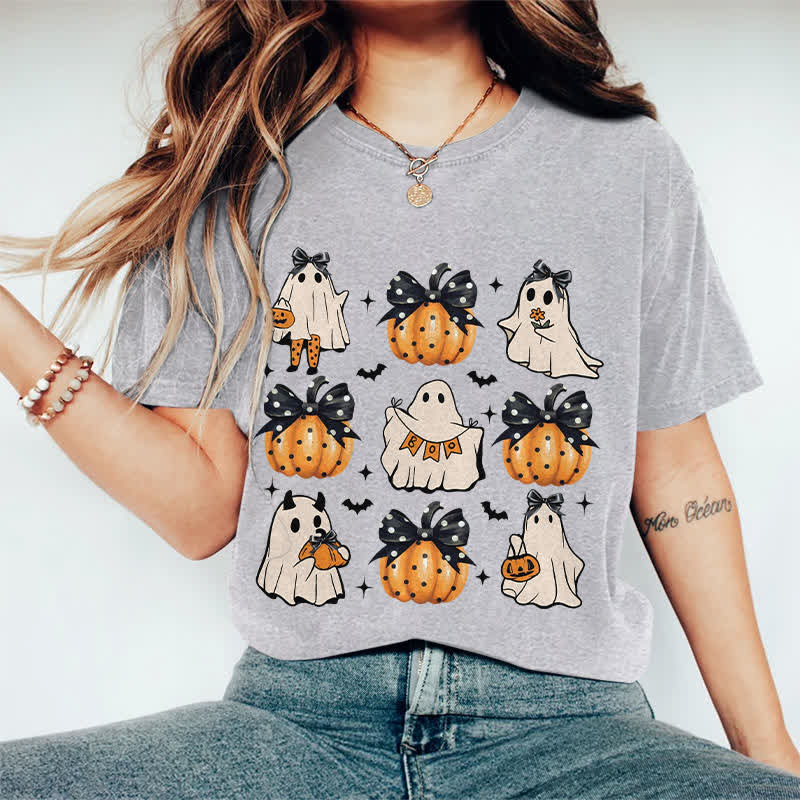 100% Cotton Halloween Girly Ghost & Pumpkin Art Print T-Shirt - Grey - 2XL - image 7