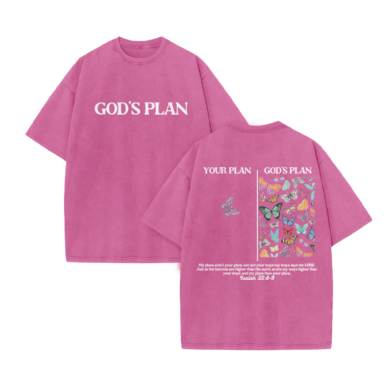 Unisex God's Plan Vintage Print Acid Washed T-shirt - Pink - 3XL - image 3