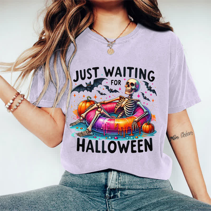 100% Cotton Just Waiting For Halloween Art Print T-Shirt - Purple - 2XL - image 2