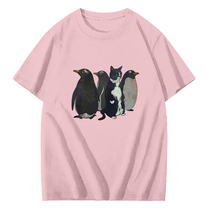 Imposter Penguin Print Short Sleeved Crew Neck T-Shirt - Pink - 2XL - image 4
