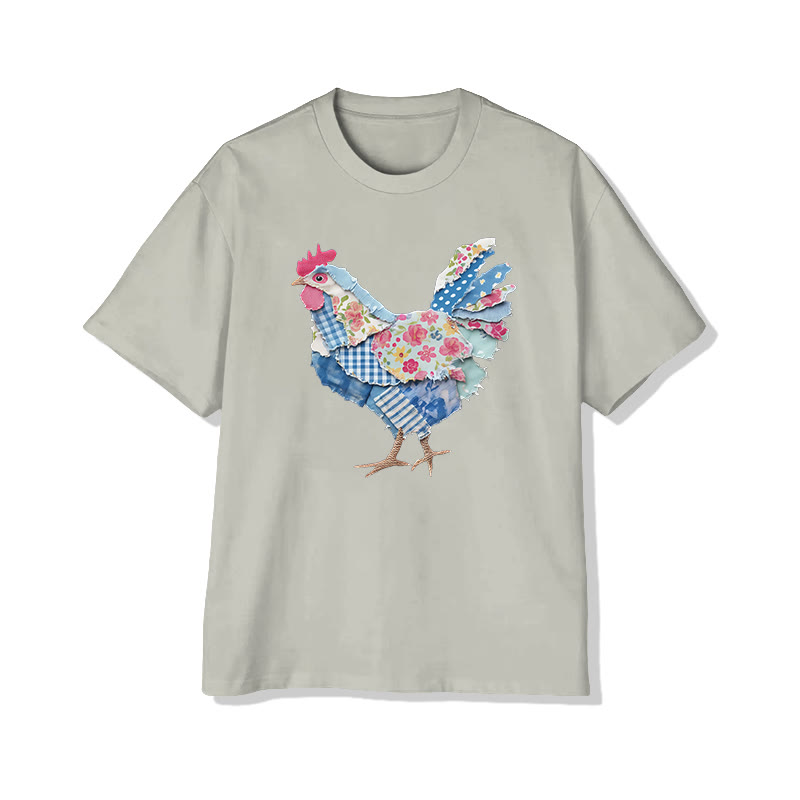 Animal Friends Chicken Flakes Print Pattern Cotton Print T-shirt - Warm Grey - US16-18(2XL) - image 9