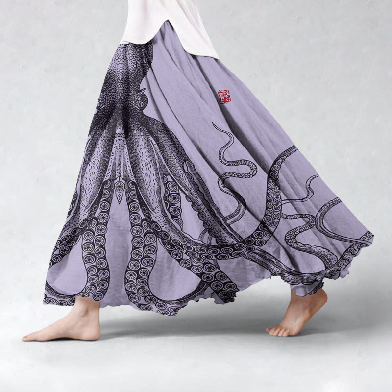 Japanese Art Octopus Casual Skirt - Purple - 5XL - image 5