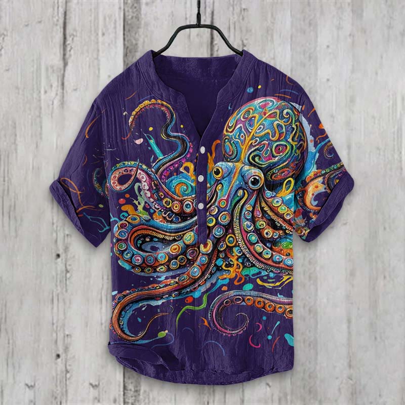 Vintage Rainbow Octopus Art Print Shirt - Royal Blue - 5XL - image 6