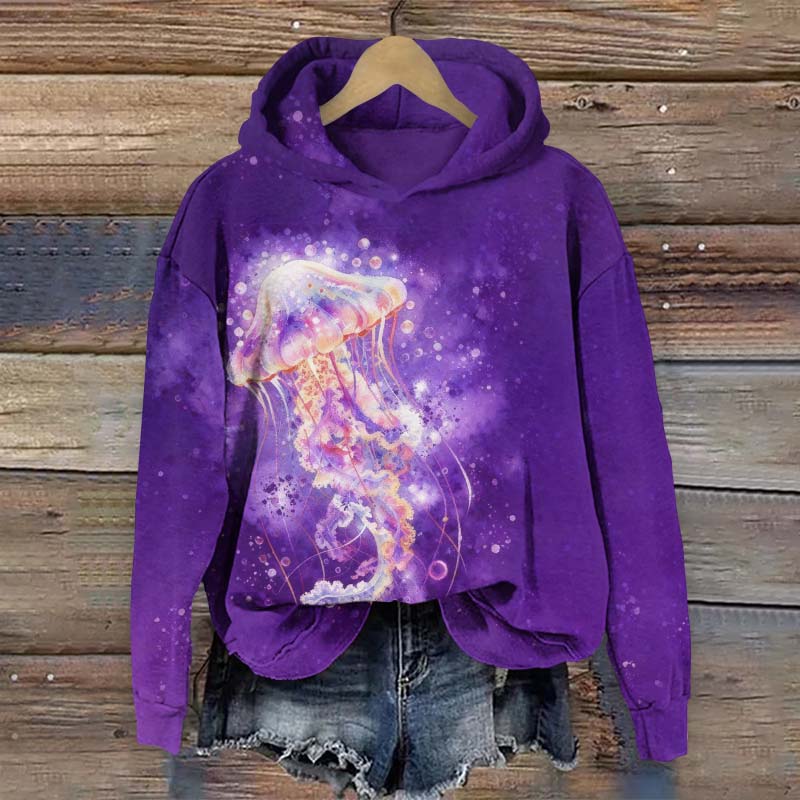 Fantasy Rain Drops Jellyfish Print Long Sleeve Hoodie - Purple - US44-46(8XL) - image 2