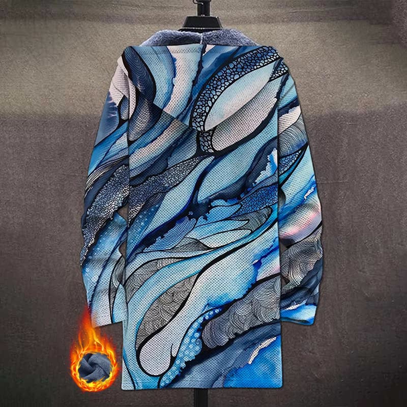 Marble Art Abstract Ocean And Hills Pattern Print Unisex Plush Thick Long-sleeved Fleece Jacket Coat - image 3