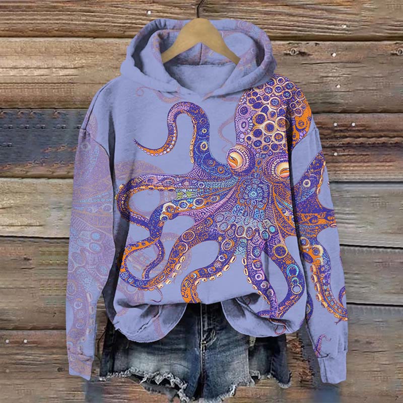 Unique Exquisite Octopus Pattern Print Long Sleeve Hoodie - Light Purple - US44-46(8XL) - image 4