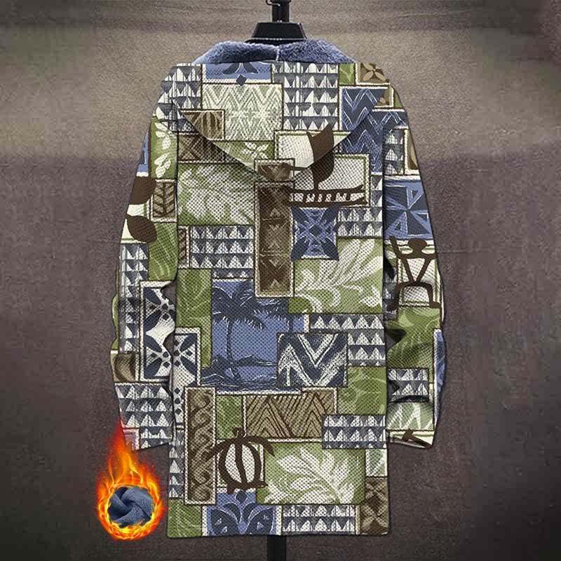 Vintage Patchwork Coconut Trees Pattern Print Unisex Plush Thick Long-sleeved Fleece Jacket Coat - image 3