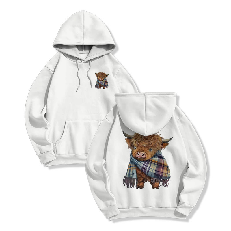 Vintage Scottish Highland Cattle Print Hoodie - White - US16-18(2XL) - image 5