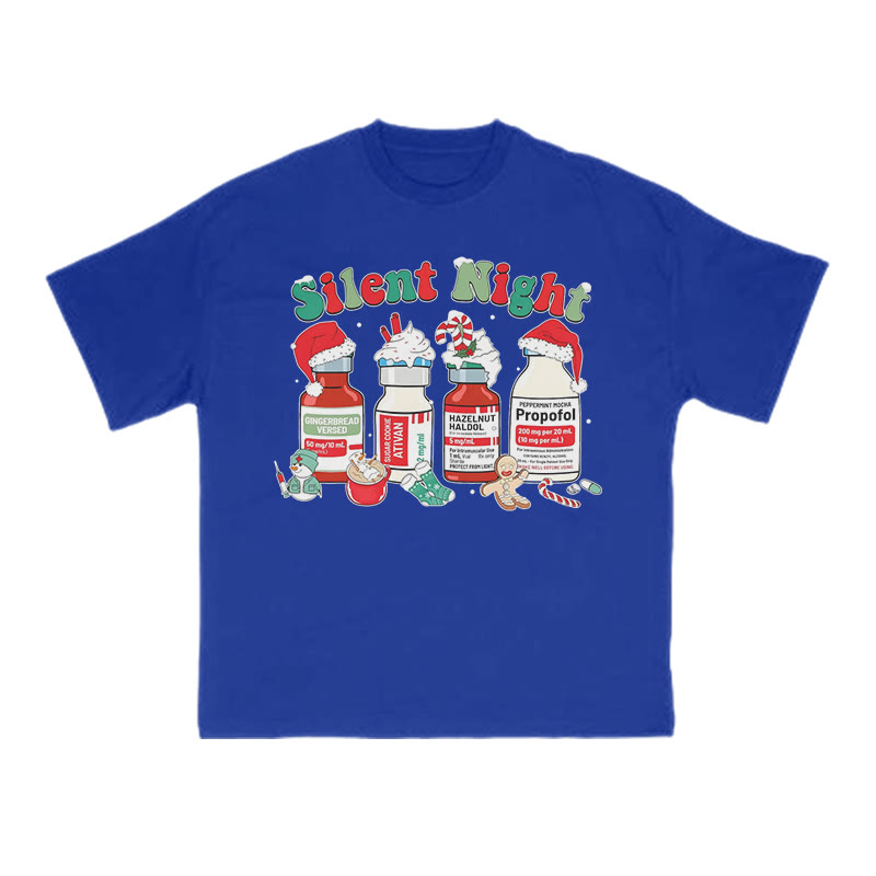 Unisex Silent Night Christmas Print T-shirt - Blue - US16-18(2XL) - image 12