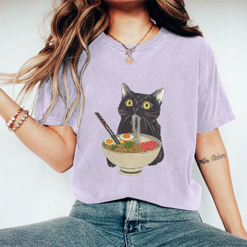 100% Cotton Ramen Cat T-shirt - Purple - 2XL - image 9