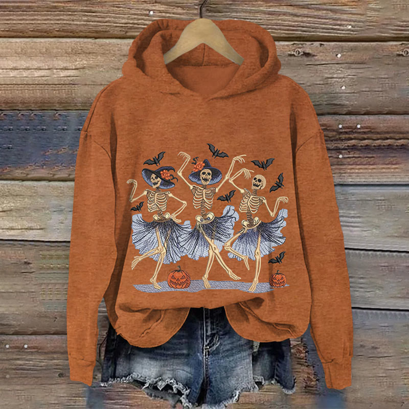 Halloween dancing skeletons Print Long Sleeve Hoodie - Brown - US44-46(8XL) - image 2