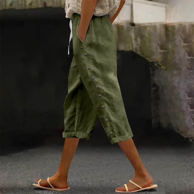 Cozy Solid Button Pocket Mid Short Pants  - Army Green - 2XL - image 8