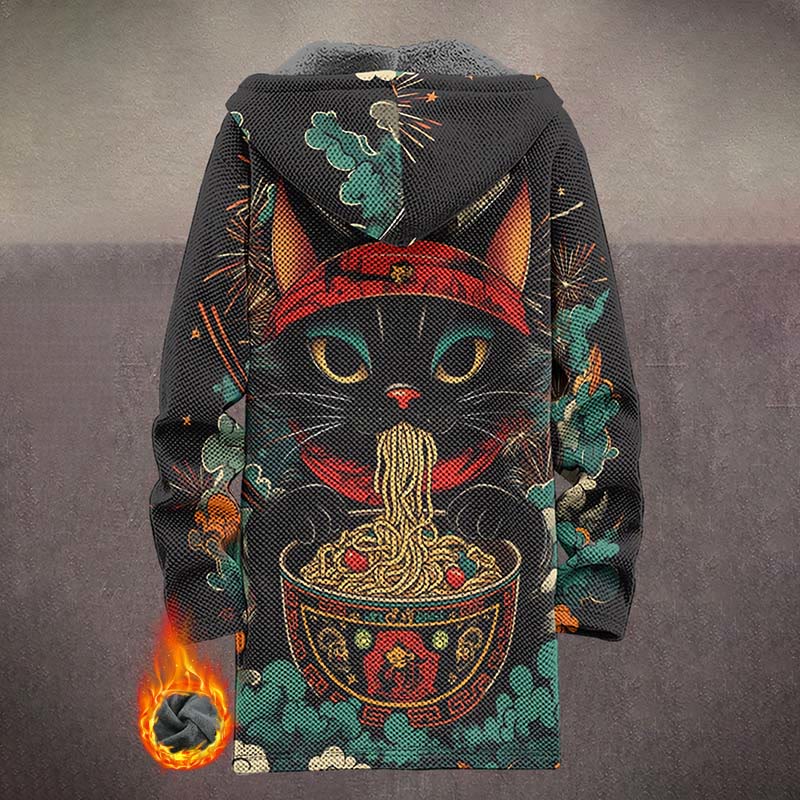 Retro Mysterious Ethnic Pattern Black Cat Print Unisex Plush Thick Long-sleeved Fleece Jacket Coat - image 3