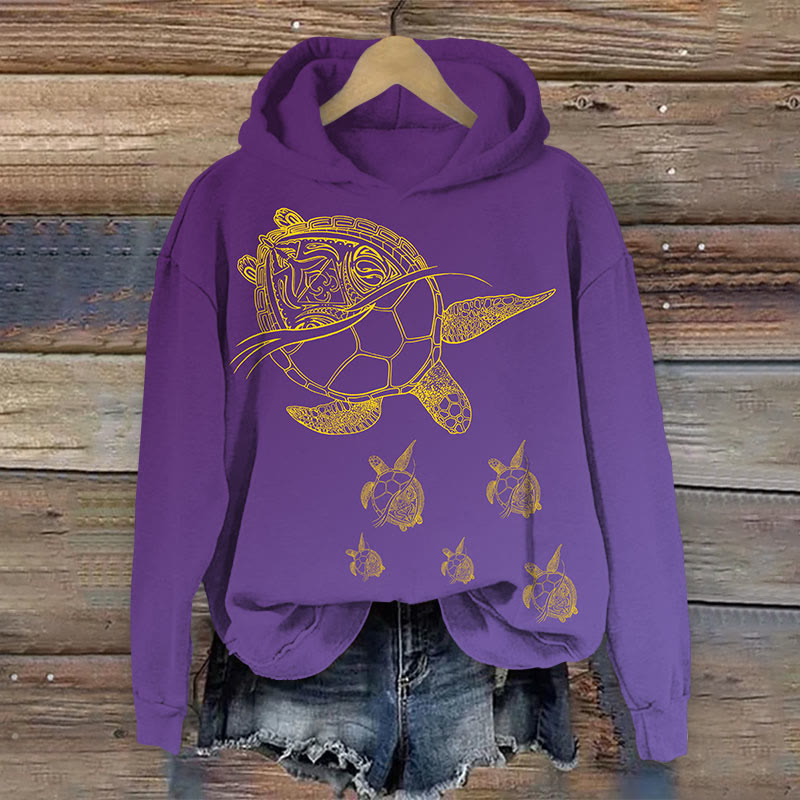 Gradient dye ocean turtle print Long Sleeve Hoodie - Purple - US44-46(8XL) - image 2