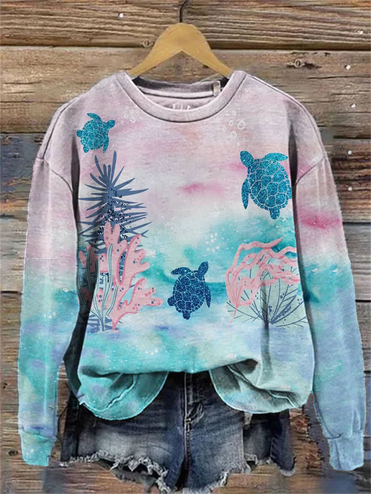 Glitter Sea Turtles Pink Ocean Art Comfy Sweatshirt - Pink - 5XL - image 1