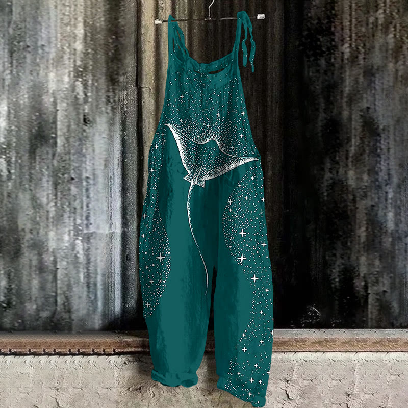 Starry Spotted Eagle Rays Print Casual Jumpsuit  - Green - 5XL - image 2