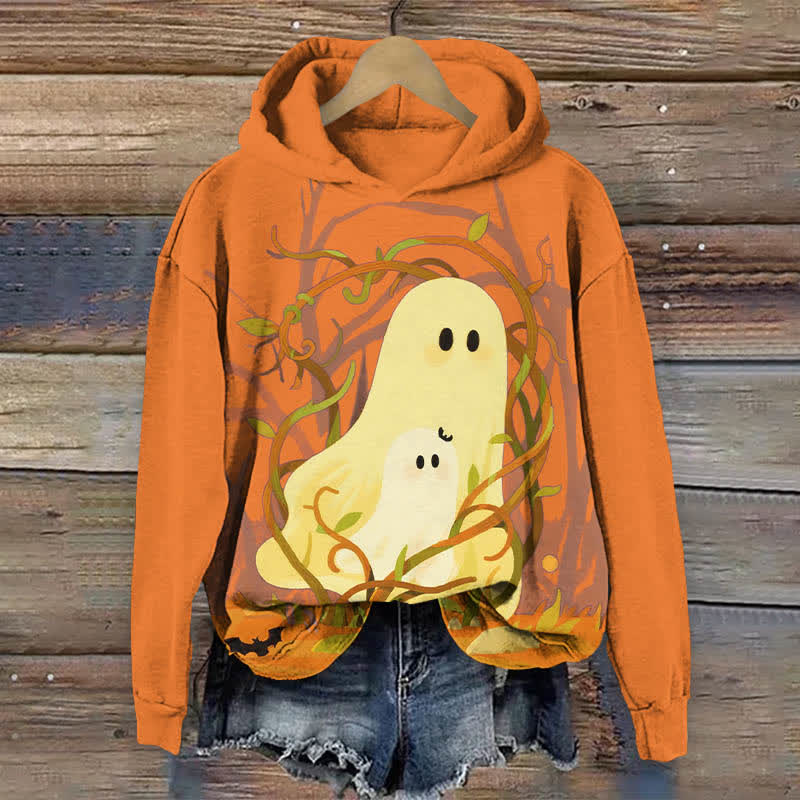 Halloween Creative Mother And Child Ghost Print Long Sleeve Hoodie - Orange - US44-46(8XL) - image 5