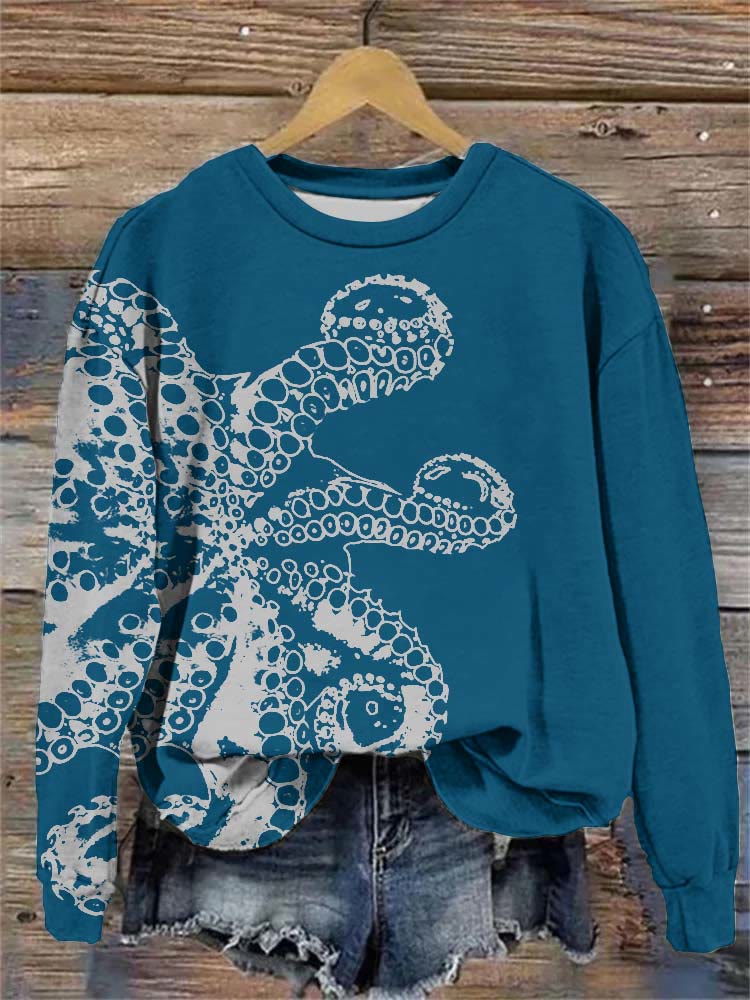 Dashingsoul Octopus Asymmetric Print Sweatshirt