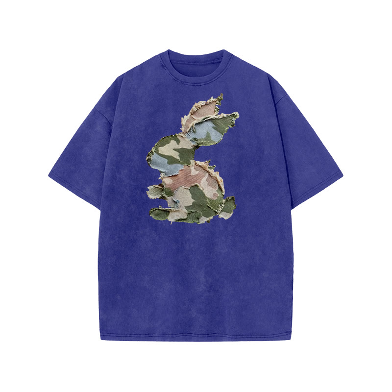 Unisex Easter Camouflage Bunny Irregular Pattern Pattern Art Print Acid Washed T-shirt - Royal Blue - US20-22(3XL) - image 6