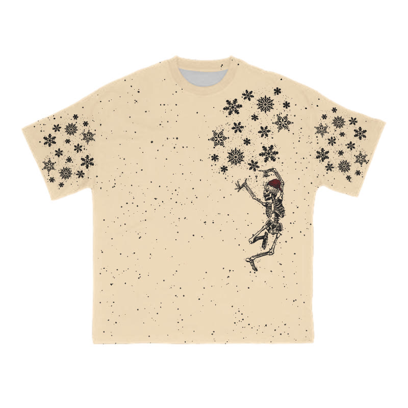 Unisex Dancing Skeleton Wearing Santa Hat Christmas Print T-shirt - Apricot - 8XL - image 7