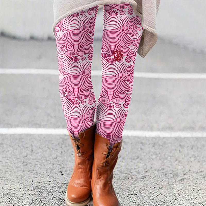 The Silent Dance Of Waves Japanese Art Print Leggings - Pink - 5XL - image 4
