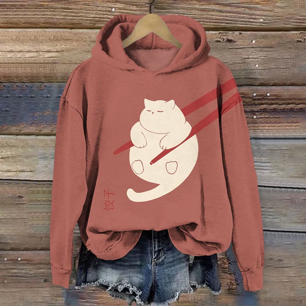 Cat Dumpling Art Print Long Sleeve Hoodie - Red - 8XL - image 2