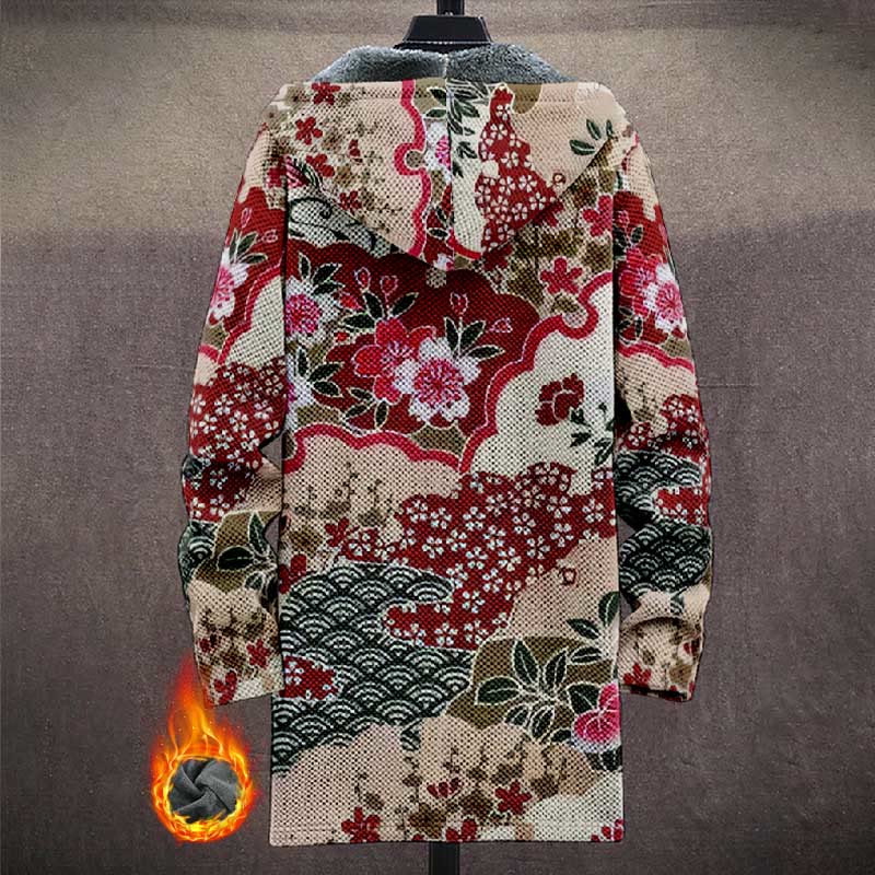 Japanese Traditional Patchwork Garden Print Unisex Plush Thick Long-sleeved Fleece Jacket Coat - image 3