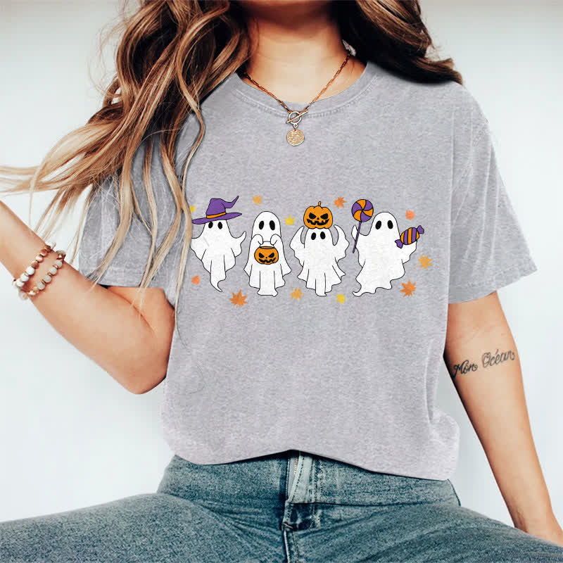 100% Cotton Halloween Dancing Ghost Art Print T-shirt - Grey - 2XL - image 8