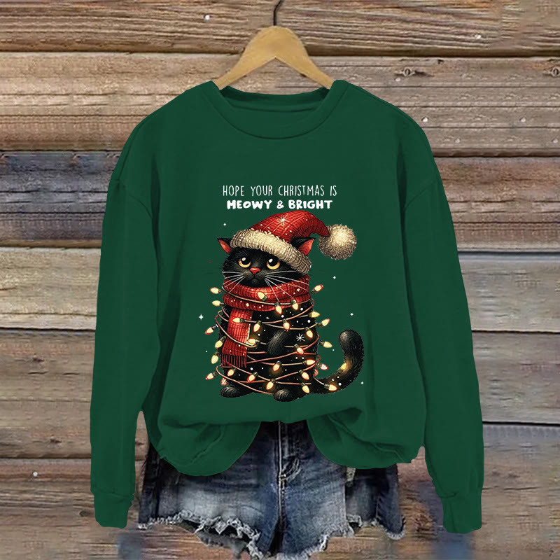 Christmas Cat Pattern Print Long Sleeve Sweatshirt - Green - US16-18(2XL) - image 3