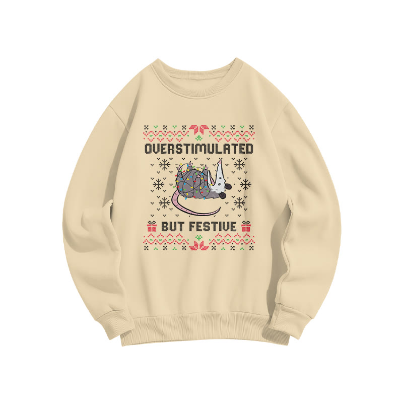 Unisex Overstimulated But Festive Christmas Print Sweatshirt - Apricot - US16-18(2XL) - image 8