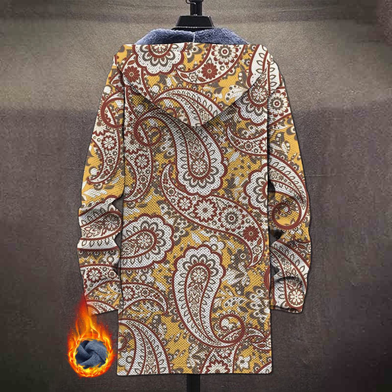 Fashion Vintage Paisley Floral Art Print Unisex Plush Thick Long-sleeved Fleece Jacket Coat - image 3