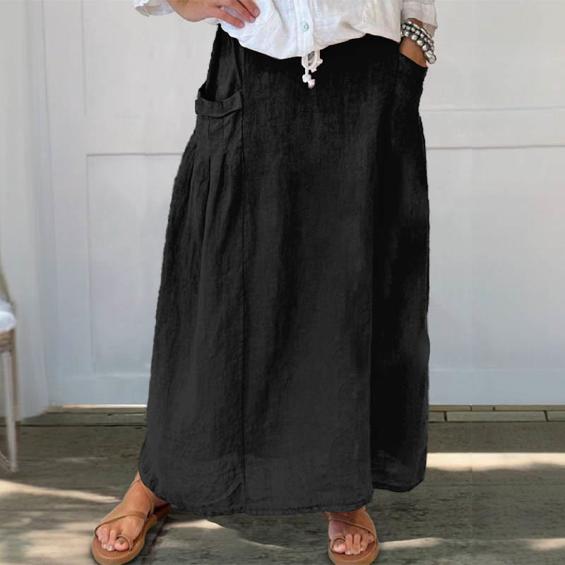 Summer Simple Solid Color Casual Pocket Skirt - Black - 5XL - image 6