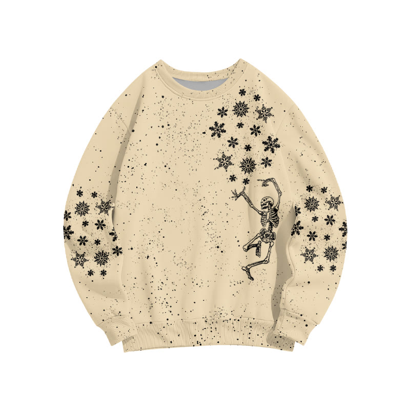 Unisex Dancing Skeleton Snowflake Christmas Print Sweatshirt - Apricot - 6XL - image 2
