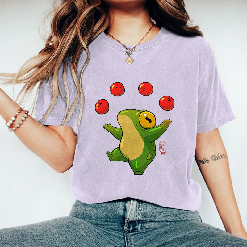 100% Cotton Funny Frog Art Print Casual T-shirt - Purple - 2XL - image 9