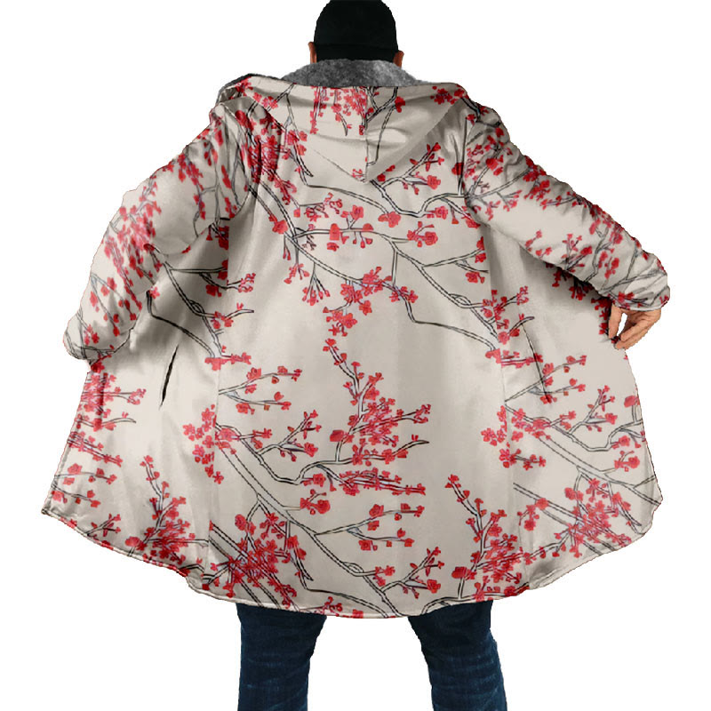 Retro Watercolor Plum Blossom Art Print Unisex Plush Thick Long-sleeved Fleece Jacket Coat - image 4