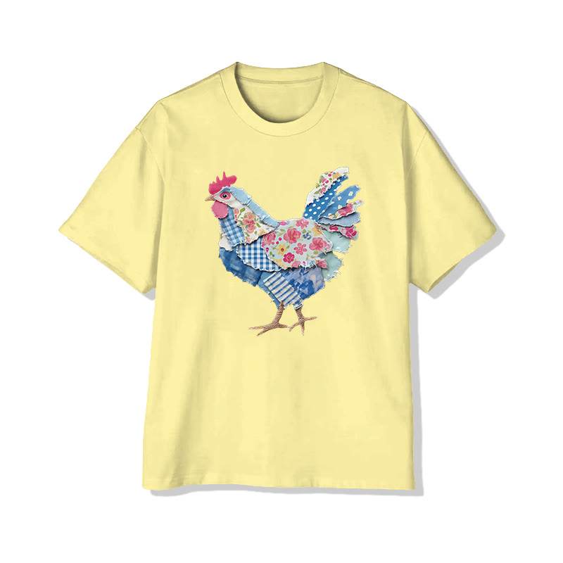 Animal Friends Chicken Flakes Print Pattern Cotton Print T-shirt - image 6